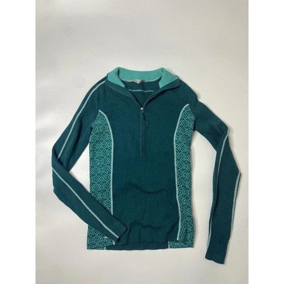 Athleta Sidestep Half-Zip Pullover Sweater Women's Small Green Thumbholes Cotton - Picture 1 of 10